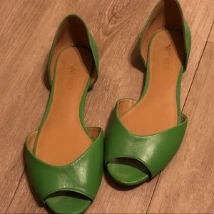 Nine West lime green peep toe flats 6.5